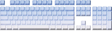 Exemple de catalogue de touches bleues au profil Cherry avec légendes latérales, marquées ABS+PC