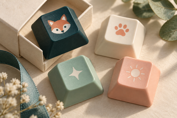Concept généré par IA de touches cadeau avec renard, patte, étoile et soleil
