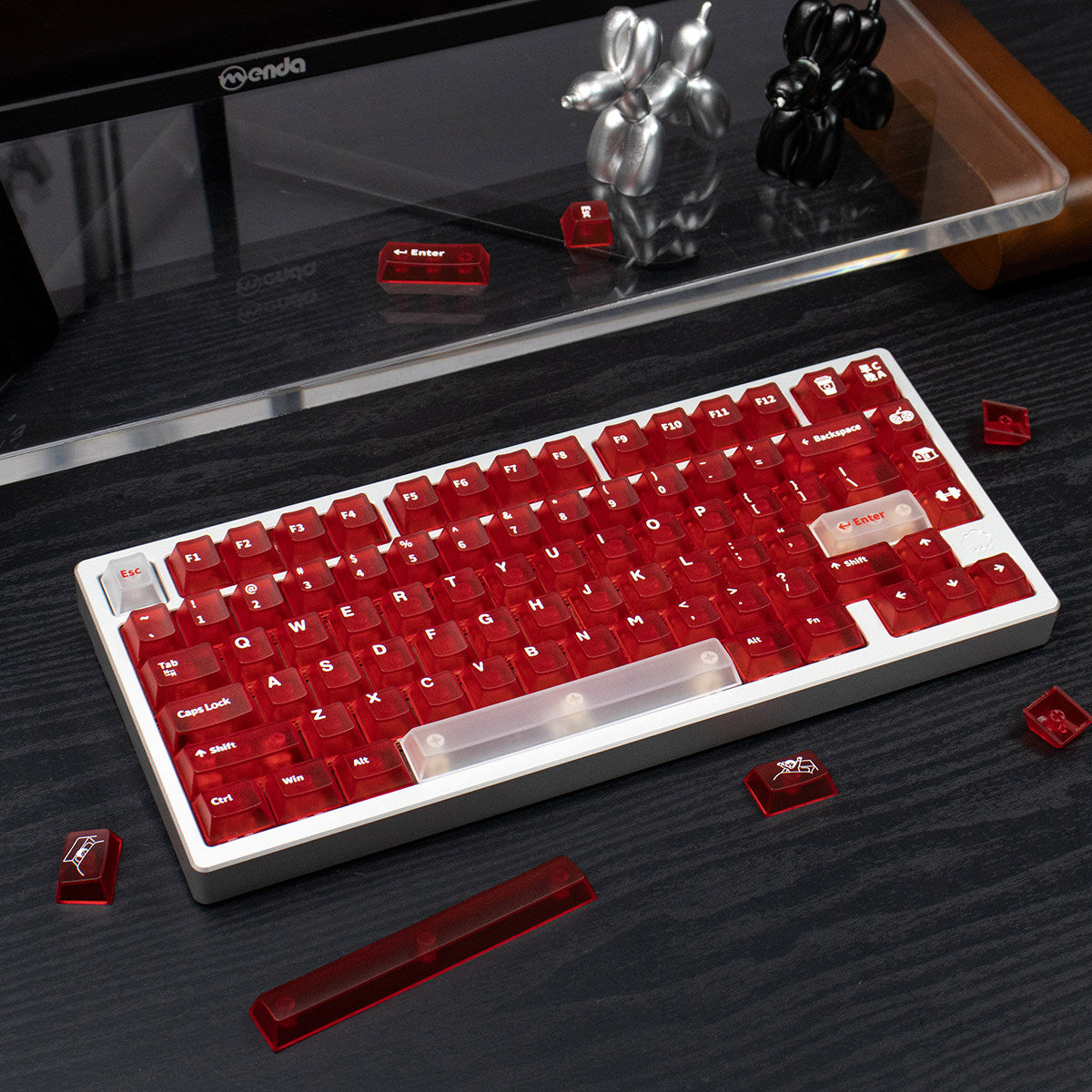 Frosted Translucent Red PBT keycaps - Diykeycap